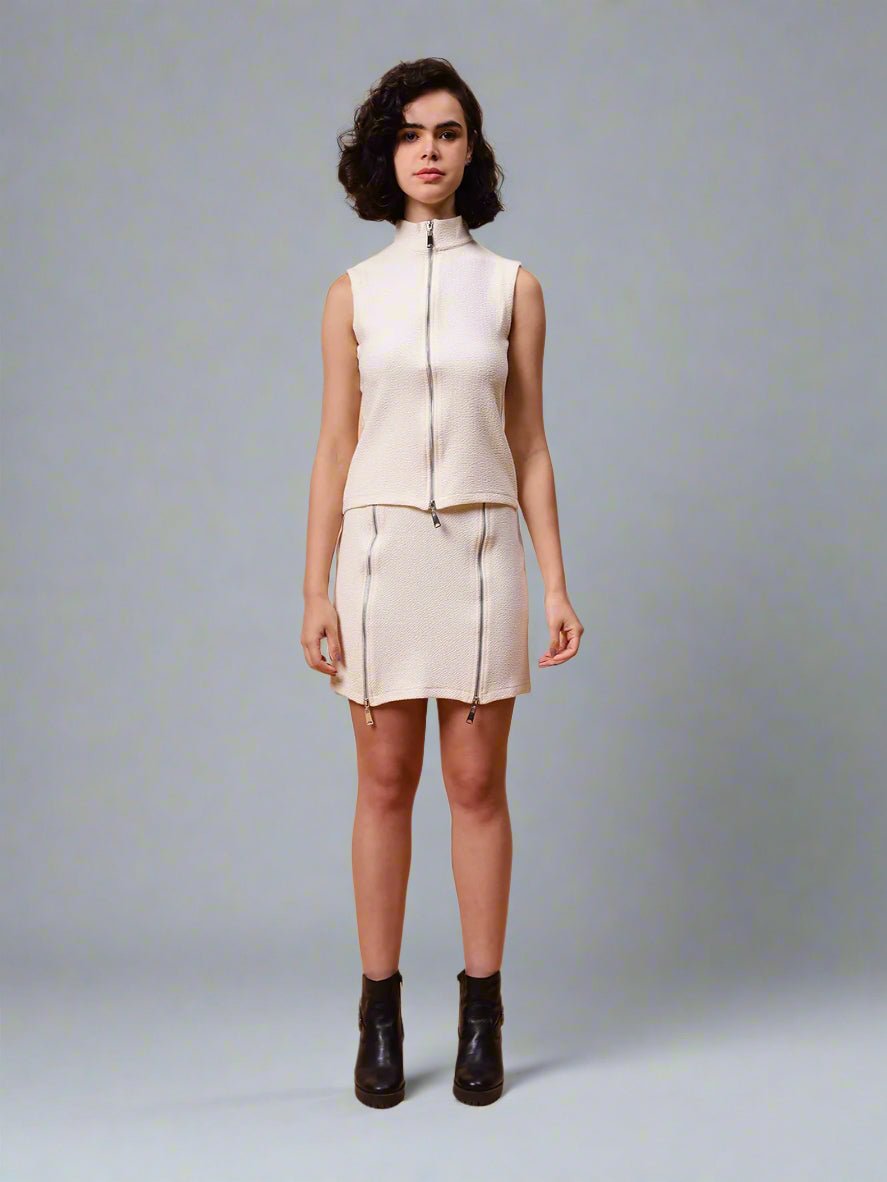 Gaiia Sleeveless Zipper Top And Skirt Set - GAIIA